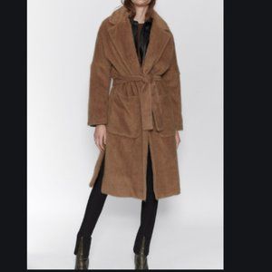 NWT Zara Faux Fur Trim Long Coat Jacket